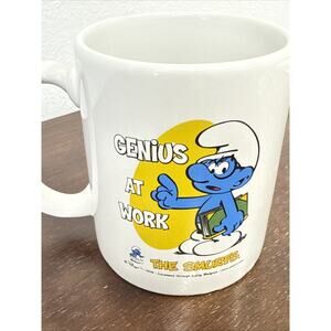 Vintage BRAINY SMURF Coffee Mug 2010 Lafig Belgium - Genius at Work